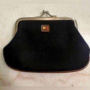 Vintage Tommy Hilfiger Navy Canvas Small Coin Purse with Kiss lock Clasp